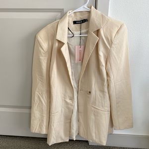 Missguided Ecru Linen Look Fitted Blazer size US 0